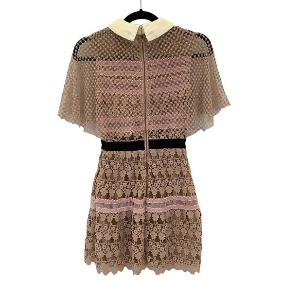 Self-Portrait Floral Vine Cape Mini Dress In Pink Nude Lace Size 2 - Picture 10 of 13